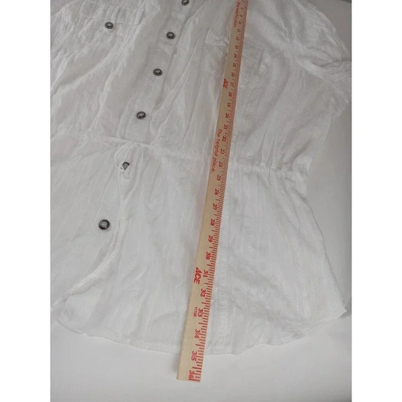 CJ Banks Womens Shirt Top White Button Up Drawstring Waist Cotton Size 5X Plus - Picture 10 of 10
